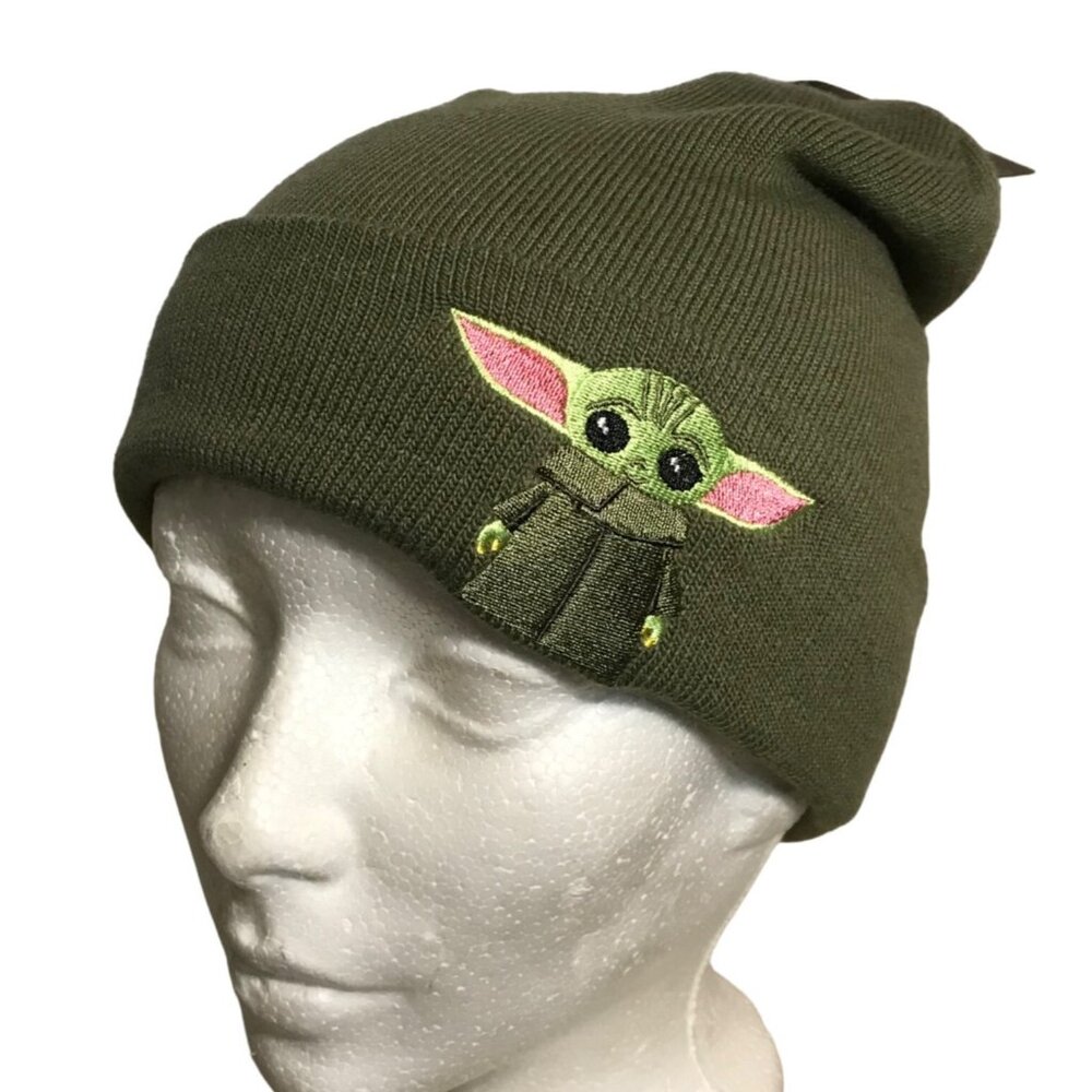 Star Wars The Child Grogu Beanie Hat Olive Green One Size L/XL Disney Parks